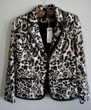 Chico's 1 Blazer Jacket Animal Knit Faux Black Leather Trim Pockets NEW With Tag