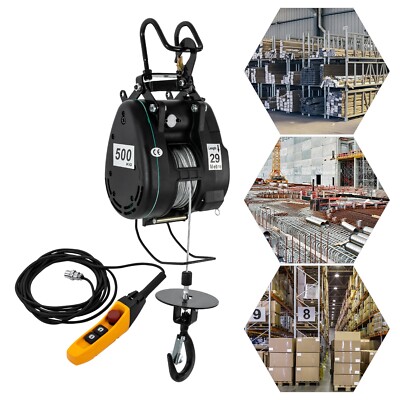 1100LBS Electric Hoist Crane Hoist Electric Winch w/ Wired Control 95ft Lifting