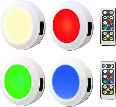 HONWELL Push Light Colored Puck Lights Remote Controlled Battery Operated RGB