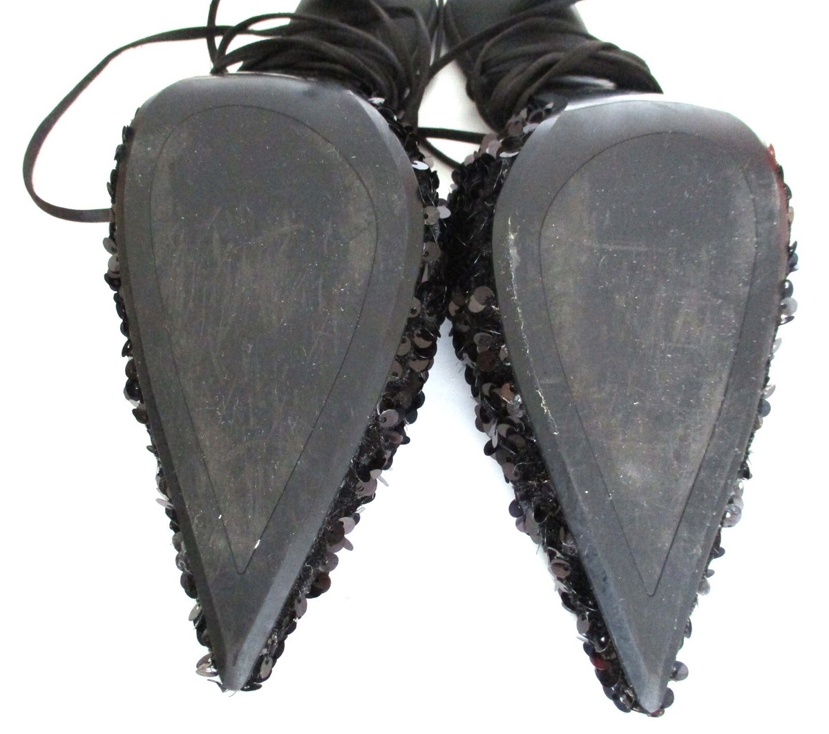 Zara Black Pump Heels Sequin Pointed Toe Tie Lace Up Size EU 38 US