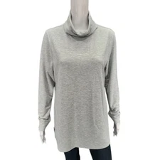 Denim Co Comfort Zone Turtleneck Tunic Top Medium Sz Heather Gray Tee Shirt