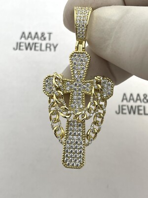925 Solid Sterling Silver Cubic Zirconia Icy Cuban Cross Pendant | eBay