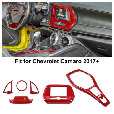  6PCS RED CAR DASH PANEL GEAR TRIM DECOR COVERS KIT FOR 2017-23 CHEVROLET CAMARO