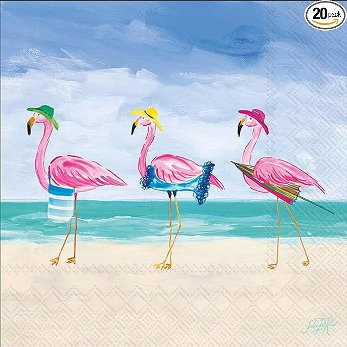 IHR Decoupage Art Craft Cocktail Napkin 5" x 5" - Beach Flamingo, Tropical, Coastal