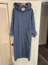 Vintage Linda Lundstrom Laparka Hooded Wool Faux Fur Coat Baby Blue Sz 14 Canada