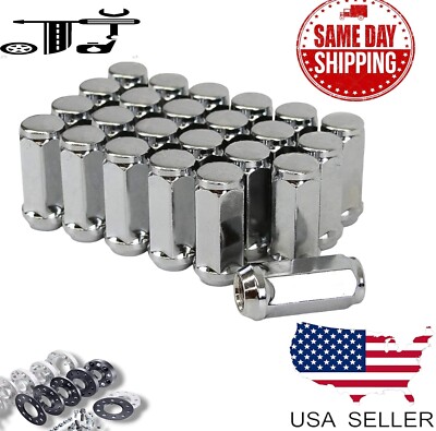 32Pc Chrome 2'' Tall M14x1.5 Acorn Lug Nut 3/4'' Hex Fit Ford F250 F350 Super Duty