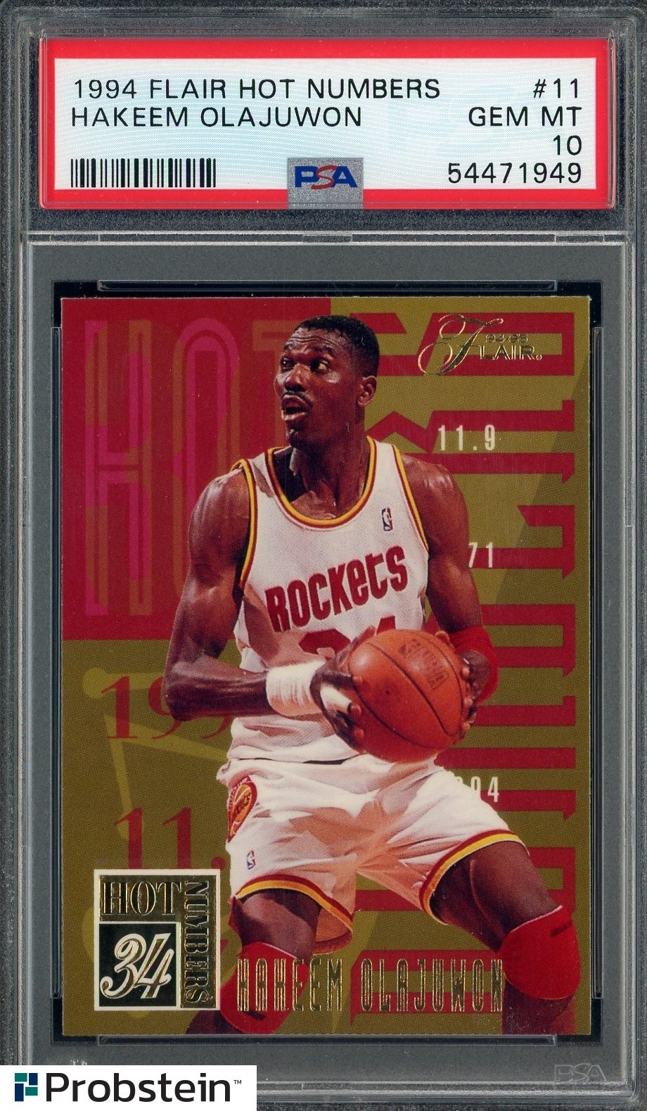1994 Flair Hot Numbers #11 Hakeem Olajuwon Rockets HOF PSA 10 GEM MINT
