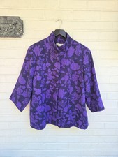Coldwater Creek Jacket 18 Floral Brocade Purple Hidden Button Sleek  Sleeve