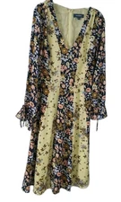 ModCloth Unique Persona Midi Dress Yellow Navy Floral print Size 8 Bohemian