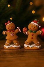 2 STK Lebkuchenmann + Lebkuchenfrau Xmas 13cm braun Weihnachtsdeko Tischdeko 1OD