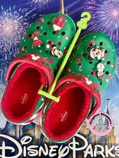 2024 Disney Parks Green Red Mickey Minnie Winter Fleece Lined CROCS NWT M 6 W 8