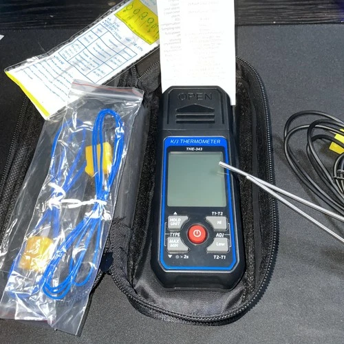 K/J Thermometer Digital Dual Channels Model THE-343 AAA Batteries Required