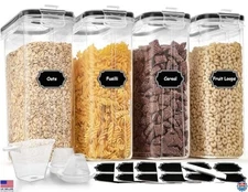 4PCS Airtight Cereal Storage Containers Set (4L) with Pour Spout & 20 Labels