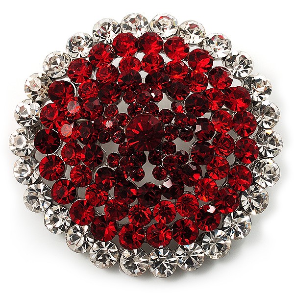 Hot Red Crystal Corsage Brooch (Silver Tone)