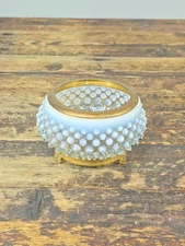 Vintage Opalescent Hobnail Glass Bowl with Fixed Ornate Brass Stand