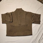 vtg US Military Army Issued WWII WW2? High Neck Five Button Knit OD Wool Sweater
