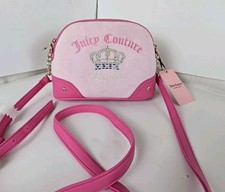Juicy Couture Handbag Royal Pink  Velour  Crown  Mini Dome  Crossbody  Bag NWT