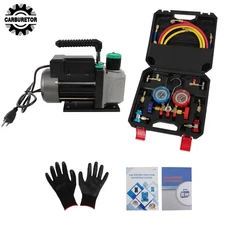 Air Vacuum Pump Manifold Gauge Set 3000PSI HVAC AC Refrigerant Kit 1/3HP 4CFM