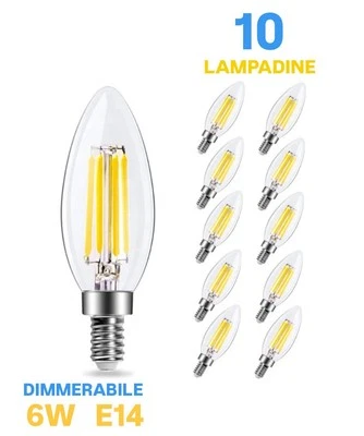 10 Lampadine led E14 6W lampada Dimmerabile filamento candela oliva Luce Calda