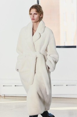 NWT ZARA IVORY FW22 ECRU OFF WHITE MINK LONG FAUX FUR COAT 4360