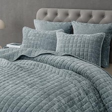 Luxurious Velvet Quilt Set Twin Size -2PCS Super Soft Twin 68"x92" Dusty Blue