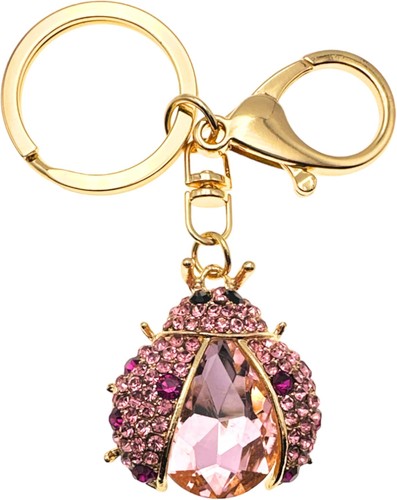 Rhinestone Ladybug Beetle Bag Charm Keychain Pink Crystal Purse Handbag