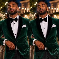 Men Suits Green Velvet Wedding Groom Tuxedo Slim Fit Prom Dinner Party Jacket
