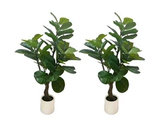 3.6FT Artificial Fiddle Leaf Fig Tree with White Pot, 2 Pack Faux Plant Indoo...