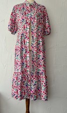 SHEIN maxi Shirt Dress M Pink Floral Button Up 1/2 Sleeve Tier No Iron