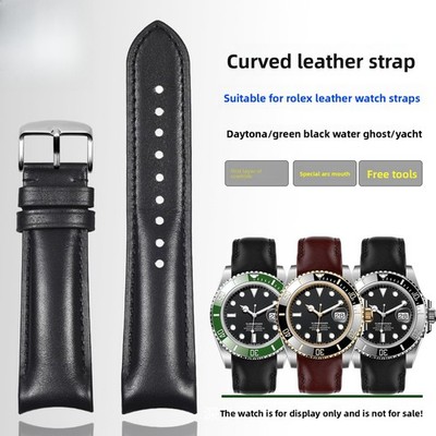 Quality Genuine Leather Curved Watch Straps Mens Band 20mm for Rolex with tools