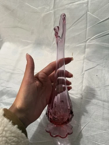 Vintage Fenton Cabbage Rose Pink Bud Vase 10”