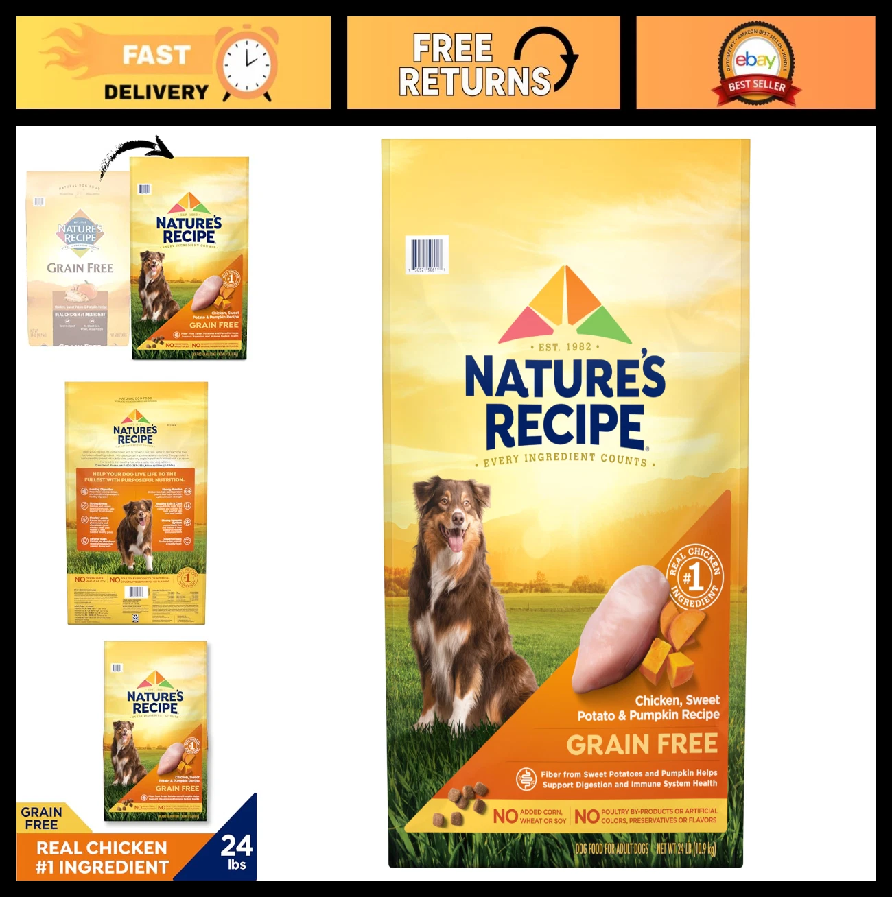 Grain-Free Chicken, Sweet Potato & Pumpkin Dry Dog Food - 24 lb Bag for Healthy