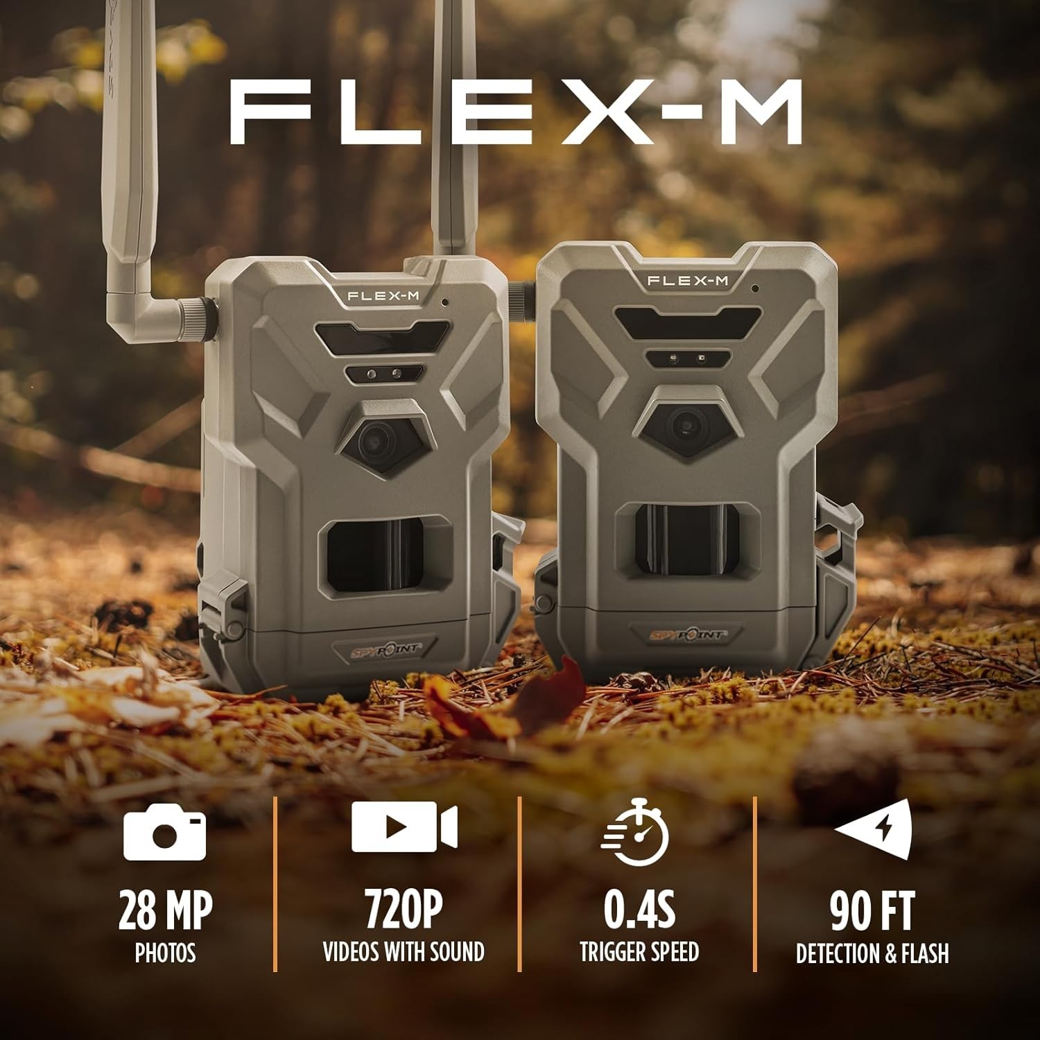 SPYPOINT Flex-M Twin Pack Cellular Trail Cameras &ndash; 28MP, Night Vision, GPS