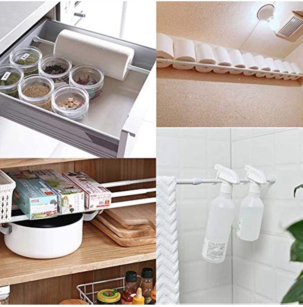 Adjustable Tension Rods Curtains Closets Coat Hanger Shoe Rack No Drill 2Pcs New