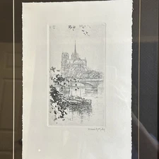 Henri Le Riche Signed Etching Notre Dame Paris – Framed Fine Art Print 16x13