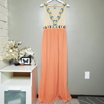 Flying Tomato Maxi Dress Womens Size Large Peach Beige Embroidered Sleeveless