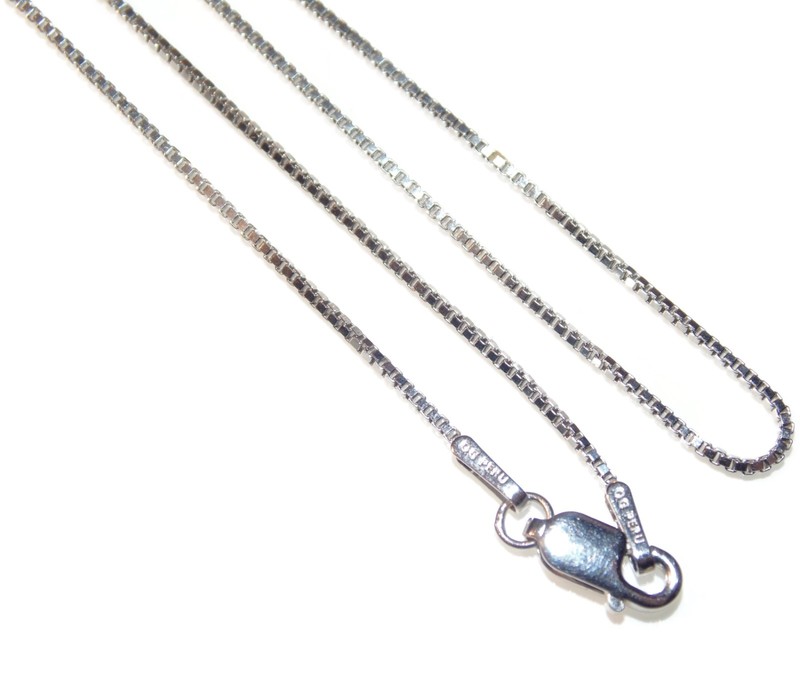 New Box Chain Necklace in solid 14k White Gold Jewelry 585 16" long