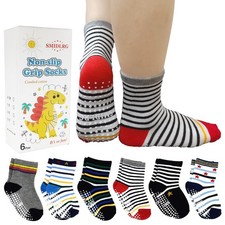 SMIDLRG Toddler Grip Socks With Non-Slip Soles Boys Girls 6 Pairs