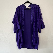 Victoria  s Secret Gold Label Royal Purple Lace  Satin Robe - One Size, No Belt