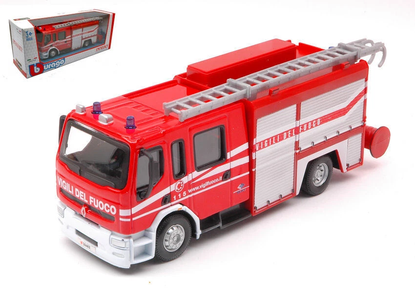 MODELLINO CAMION STATICO BURAGO RENAULT PREMIUM 115 VIGILI DEL FUOCO SCALA 1:50 - Immagine 4 di 4