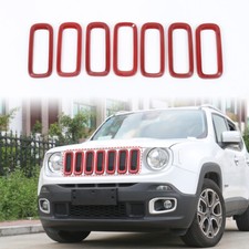 7pcs Red Front Grille Insert Ring Trim Cover For Jeep Renegade 16-18 Accessories