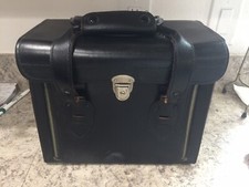 Vintage Large Black Leather Camera Hard Case w/ compartments handle Japan