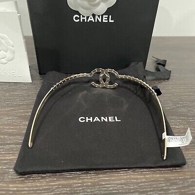 100 Authentic CHANEL 21S Gold Metal CC Logo Headband With 100 Authentic CHANEL 21S Gold Metal CC Logo Headband With