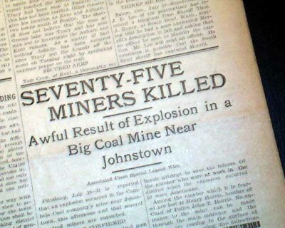 ROLLING MILL MINE Johnstown PA Pennsylvania Coal EXPLOSION 1902 Old Newspaper