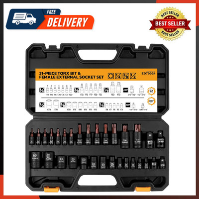 31-Piece Torx Bit Socket Set Premium CR-V & S2 Alloy Steel Star T8-T70 & E-Torx 
