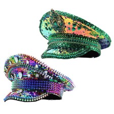 Colourful Sequin Steampunk Military Hat Captain Cap Festival Music Party Hat