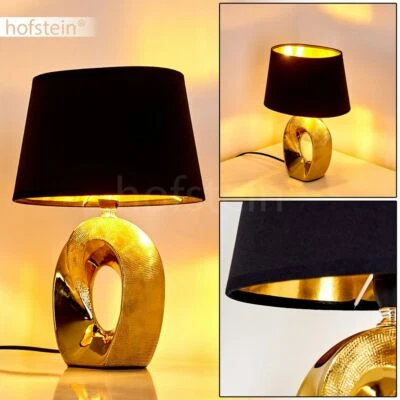 Schlaf Wohn Zimmer Leuchten Stoff schwarz Keramik gold Nacht Tisch Lese Lampen
