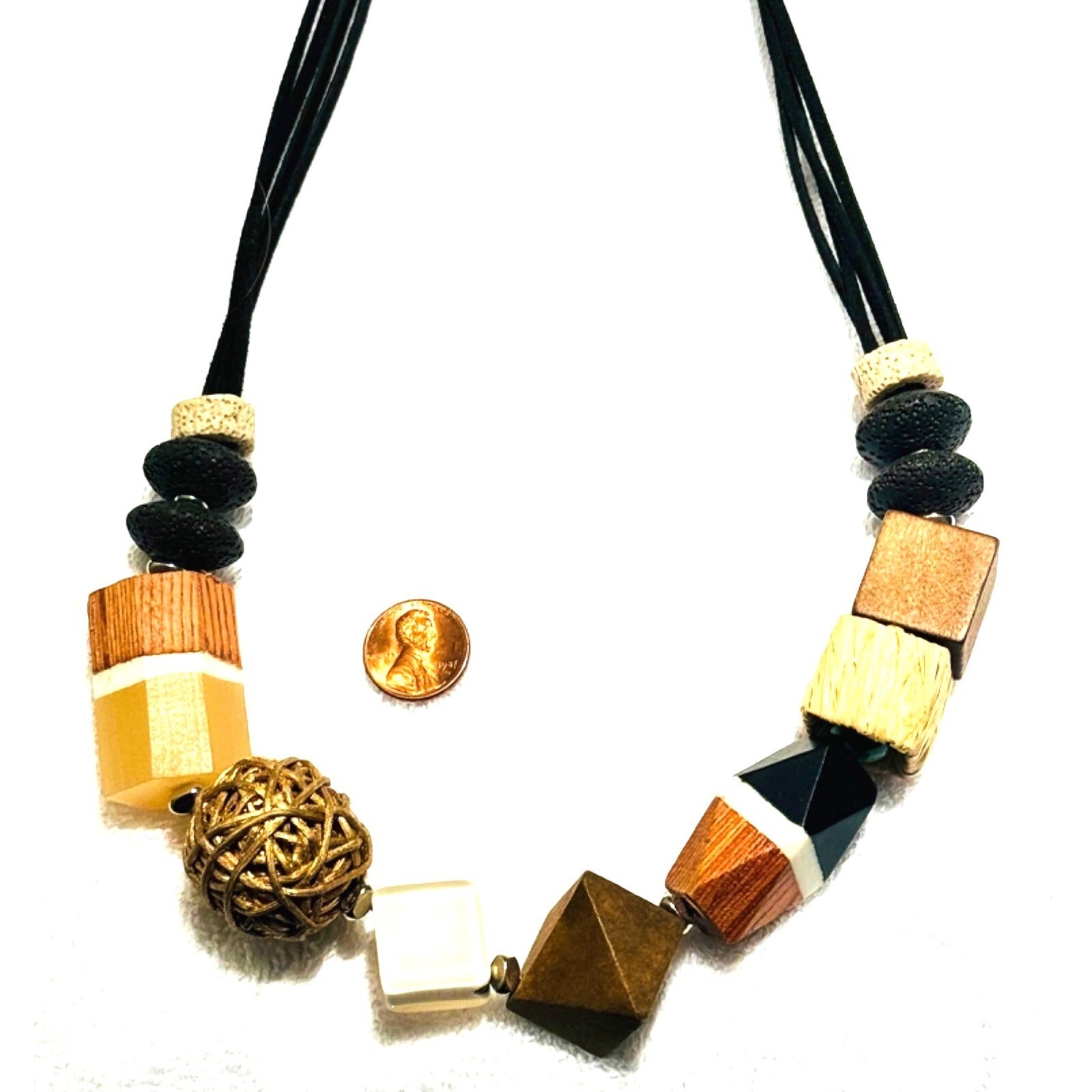 Unique Boho geometric statement necklace - wood, … - image 6