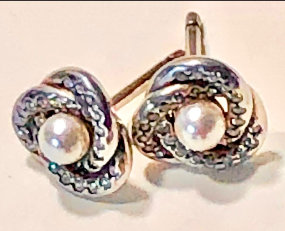 PANDORA Retired Luminous Love Knot Pearl Earrings Sterling Silver S925 ALE
