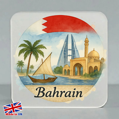 Bahrain Kühlschrankmagnet 6x6cm - Handarbeit UK, Aquarell Acryl Souvenir
